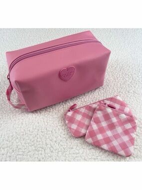 (NWT) BATH & BODY WORKS • 3-Piece Pink/White Faux Leather Cosmetic Travel Set